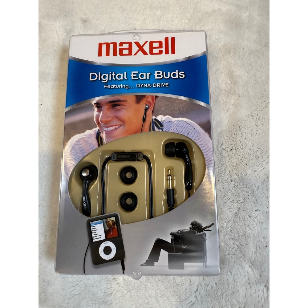 Maxell Digital Ear Buds Dyna-Drive Wired Headphones Black P-8B New